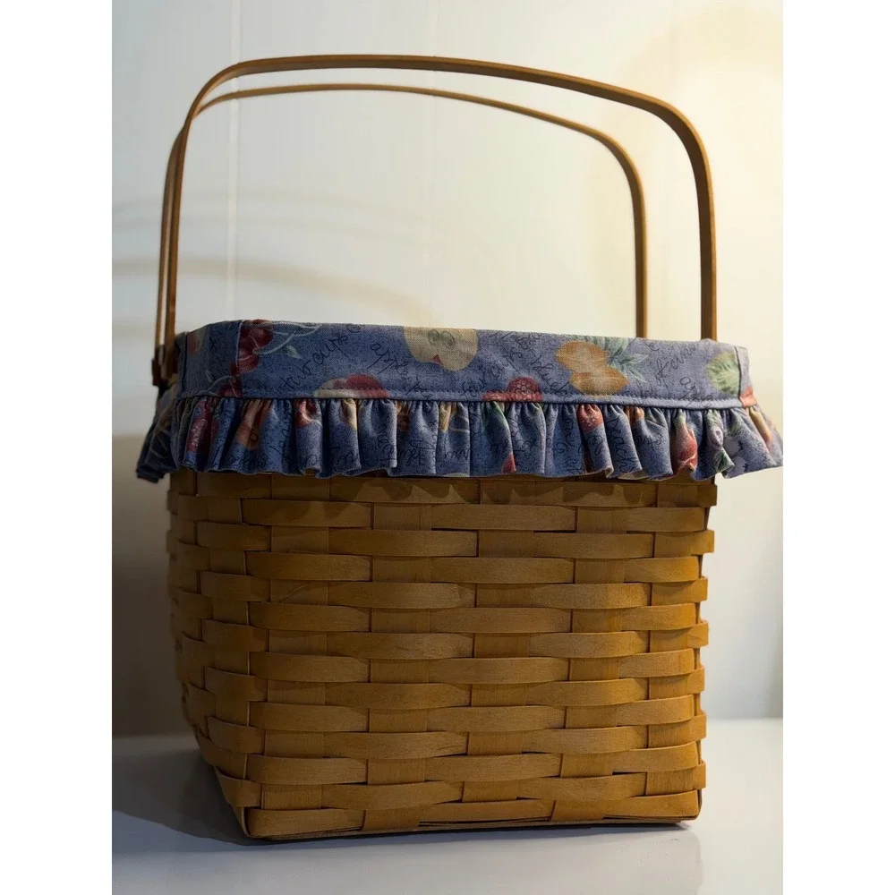 VTG Longaberger Grandma Bonnie's Two Pie Basket Blue Fruit Liner 1998 Woven Wood